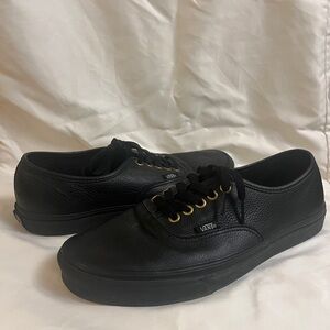 Vans Black Leather Shoes with Gold Accents